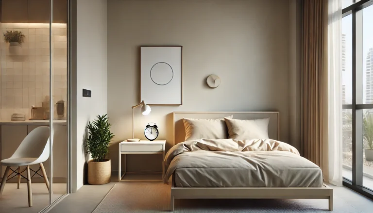 DALL·E 2024-11-30 09.34.35 - A modern budget-friendly bedroom with minimal wall decor